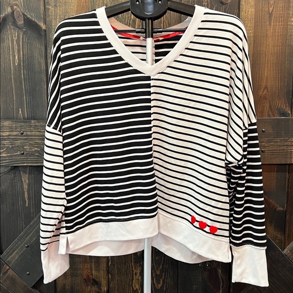Jane + Delancey Mixed Striped Sweater XL Oversized Neutral Ribbed Stretch Boho - Picture 1 of 9